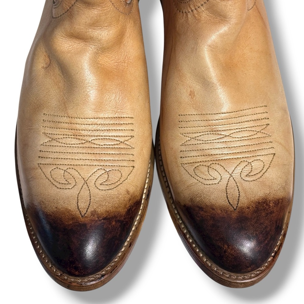 LAREDO Tan Western Cowboy Boots Burnished Toe Size 9 Style 5609 VINTAGE - Picture 6 of 8